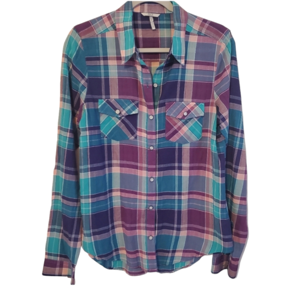 BuckleBke Womens Fitted Plaid Button Down